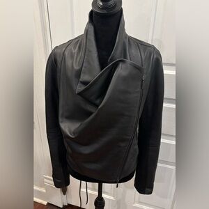 BcBGGeneration  Genuine Leather Vintage Moto Cowl Neck Jacket Sz M Rn 80734
